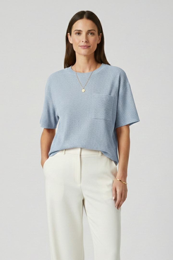 Women’s T-Shirt with Chest Pocket and Textured Surface