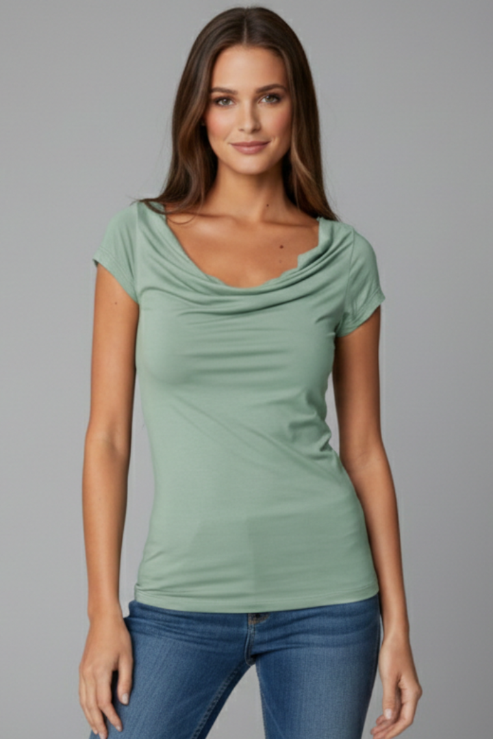 Women’s T-Shirt with Cowl Neckline and Short Sleeves