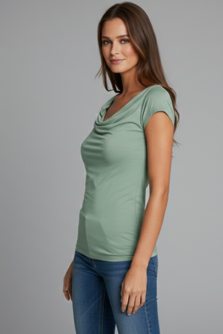 Women’s T-Shirt with Cowl Neckline and Short Sleeves