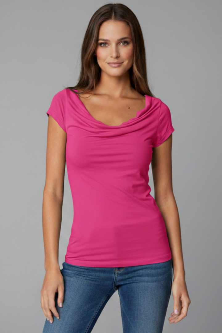 Women’s T-Shirt with Cowl Neckline and Short Sleeves