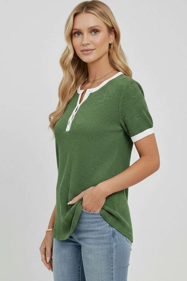 Women’s T-Shirt with Henley Neckline and Button Placket