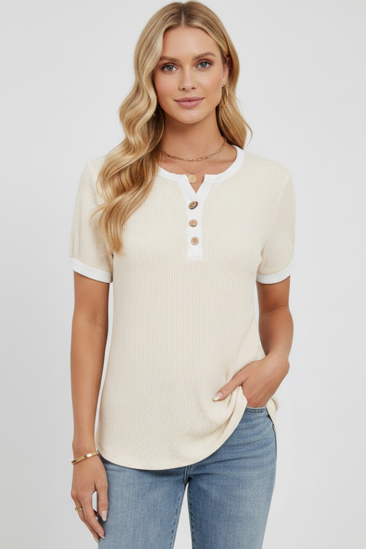 Women’s T-Shirt with Henley Neckline and Button Placket