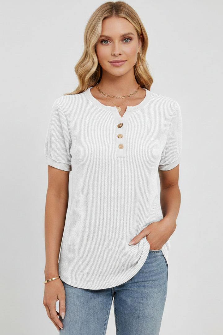 Women’s T-Shirt with Henley Neckline and Button Placket