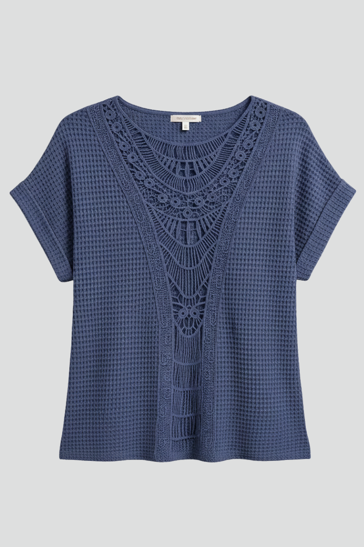 Women’s T-Shirt with Lace Inserts and Round Neckline