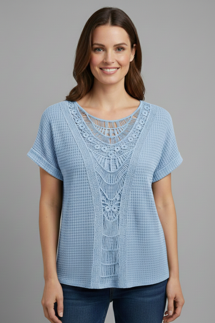 Women’s T-Shirt with Lace Inserts and Round Neckline
