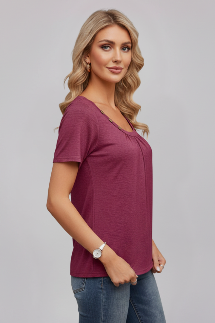 Women’s T-Shirt with Round Neckline and Buttons