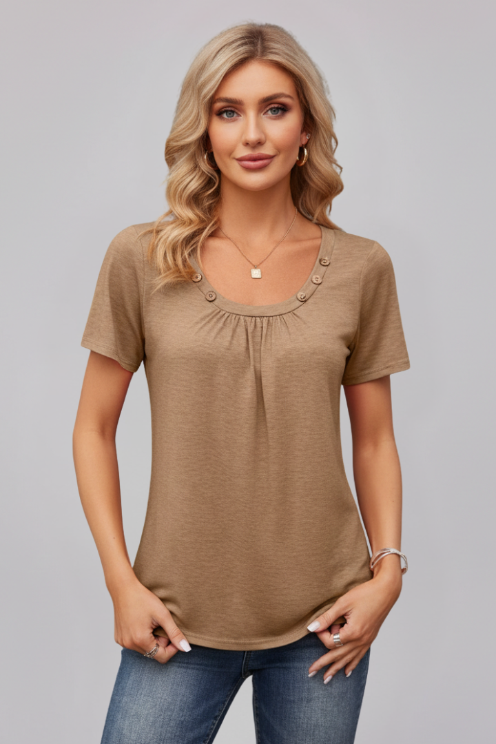 Women’s T-Shirt with Round Neckline and Buttons