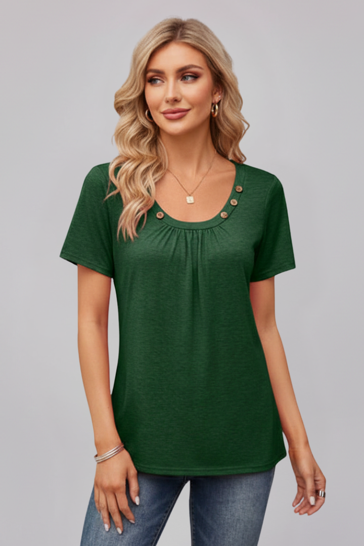 Women’s T-Shirt with Round Neckline and Buttons