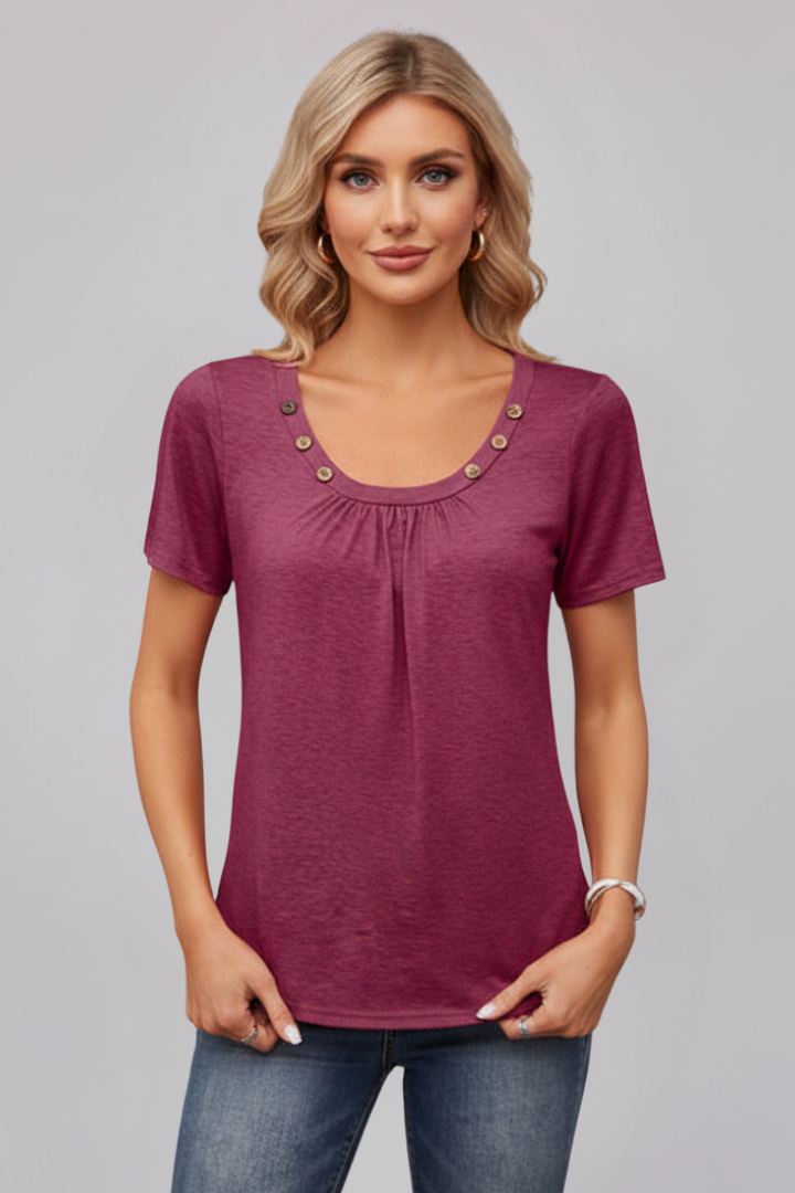 Women’s T-Shirt with Round Neckline and Buttons