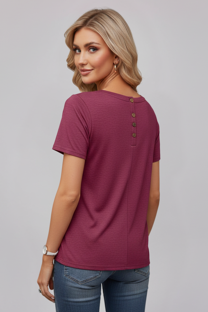 Women’s T-Shirt with Round Neckline and Buttons