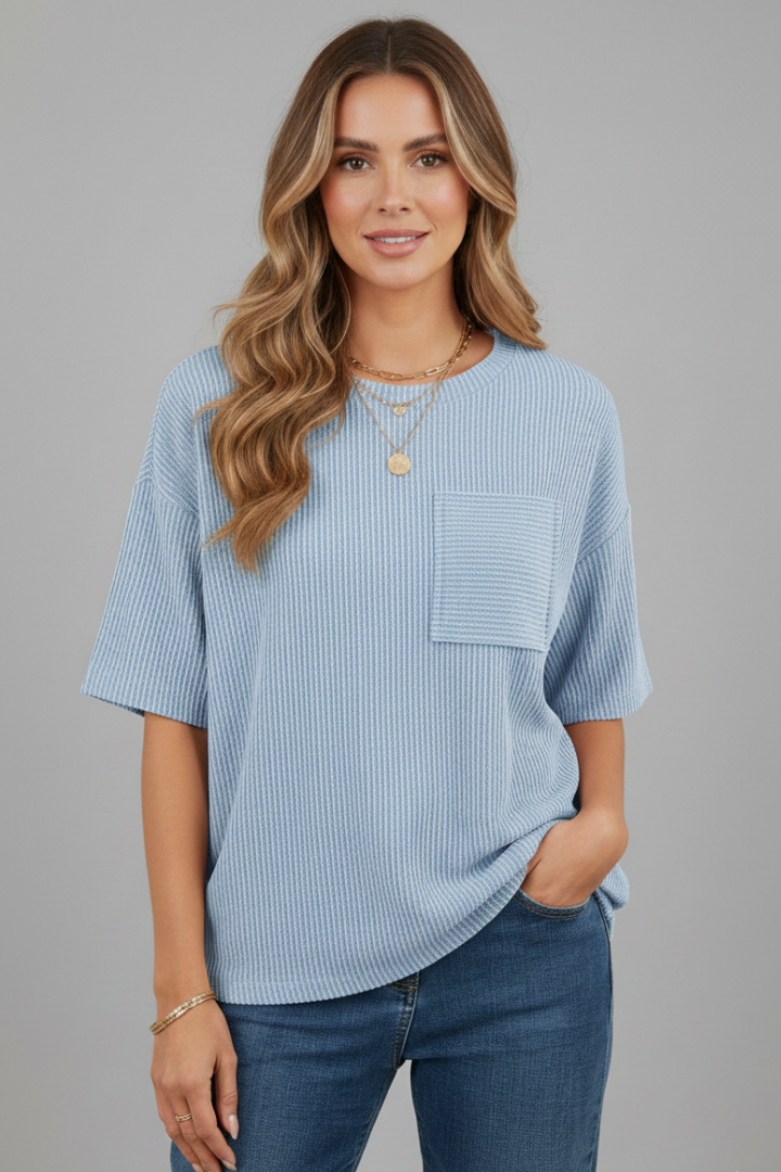 Women’s T-Shirt with Round Neckline and Chest Pocket