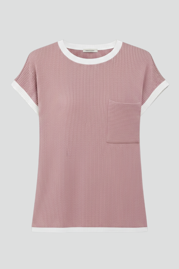 Women’s T-Shirt with Round Neckline and Contrast Trim