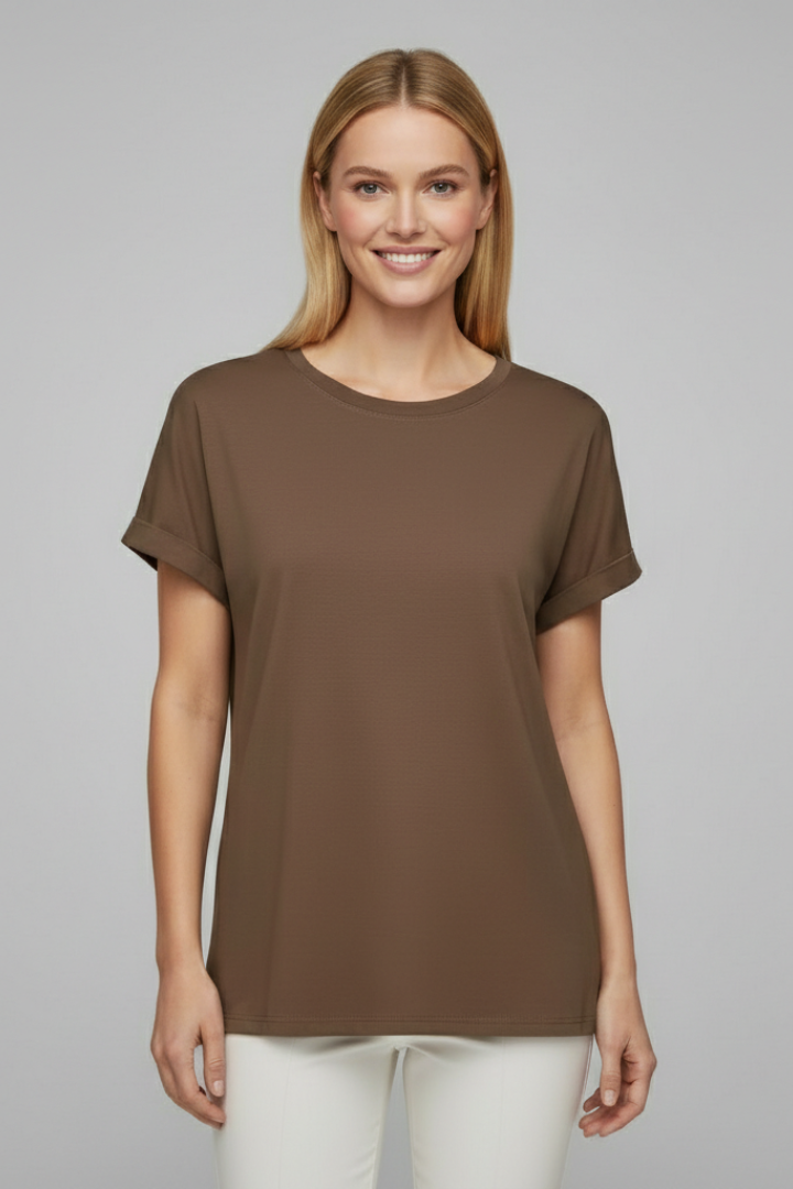 Women’s T-Shirt with Round Neckline and Cuffed Sleeves
