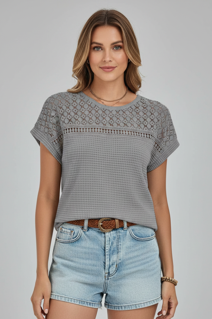 Women’s T-Shirt with Round Neckline and Openwork Surface