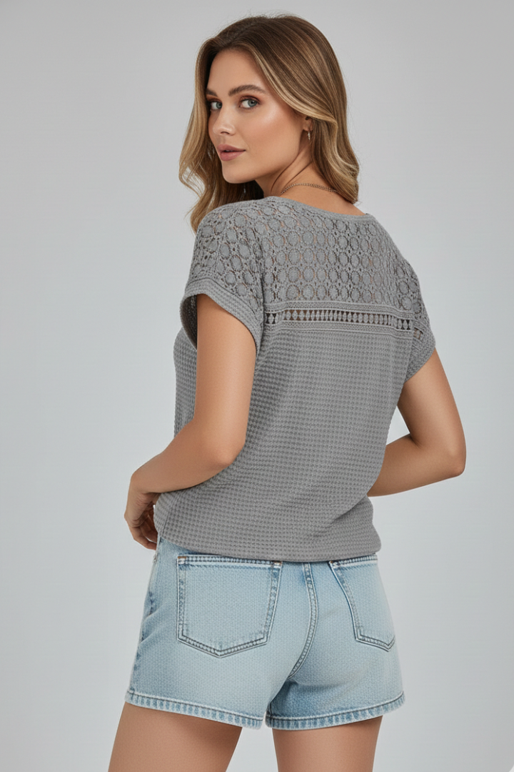 Women’s T-Shirt with Round Neckline and Openwork Surface