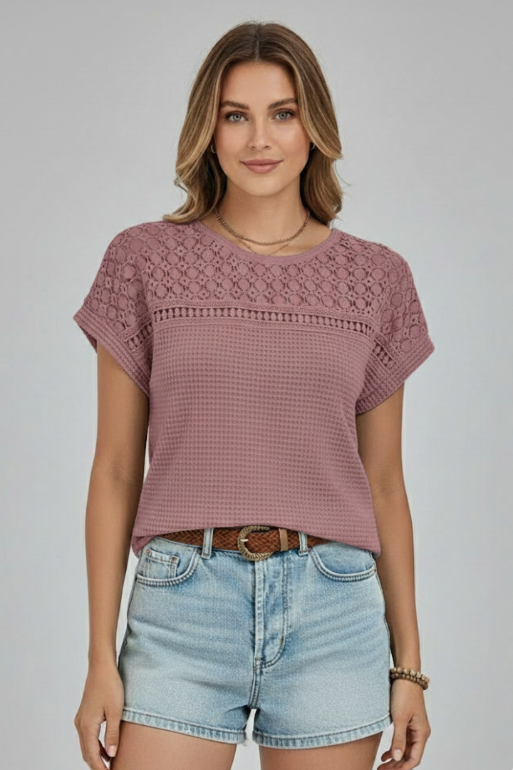 Women’s T-Shirt with Round Neckline and Openwork Surface