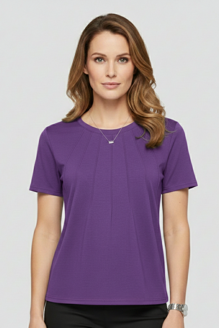 Women’s T-Shirt with Round Neckline and Pleated Surface