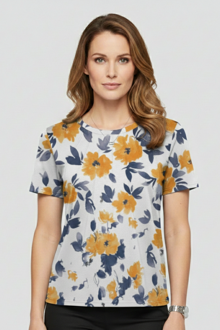Women’s T-Shirt with Round Neckline and Pleated Surface