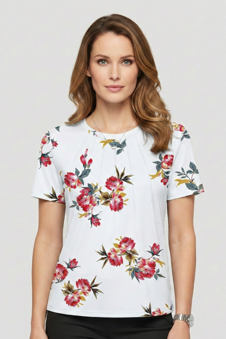 Women’s T-Shirt with Round Neckline and Pleated Surface