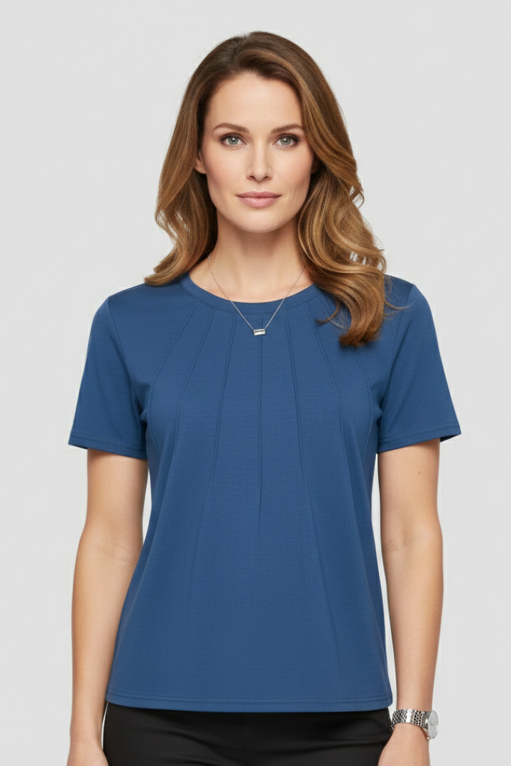 Women’s T-Shirt with Round Neckline and Pleated Surface