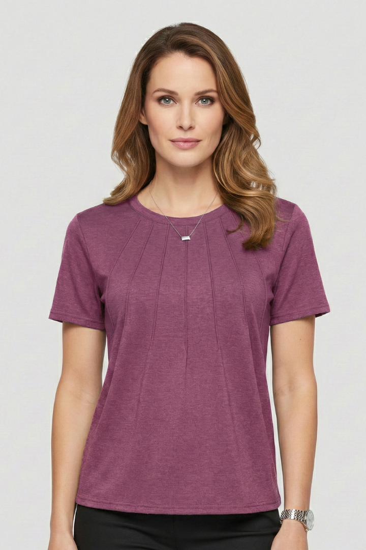 Women’s T-Shirt with Round Neckline and Pleated Surface