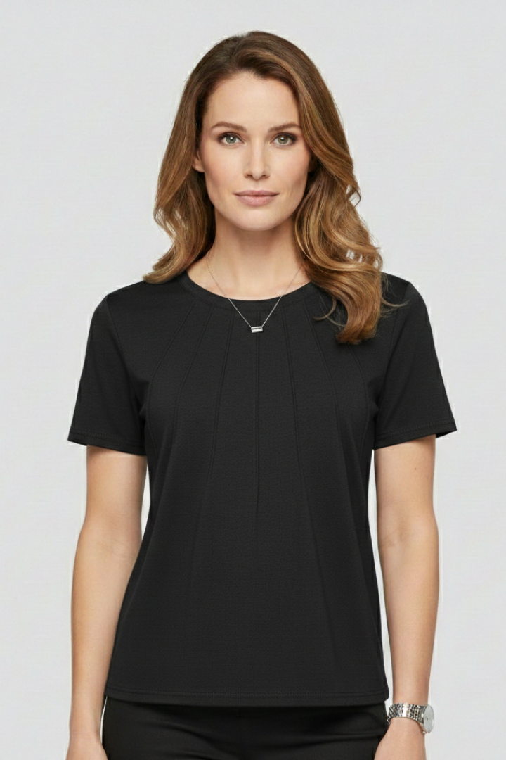 Women’s T-Shirt with Round Neckline and Pleated Surface