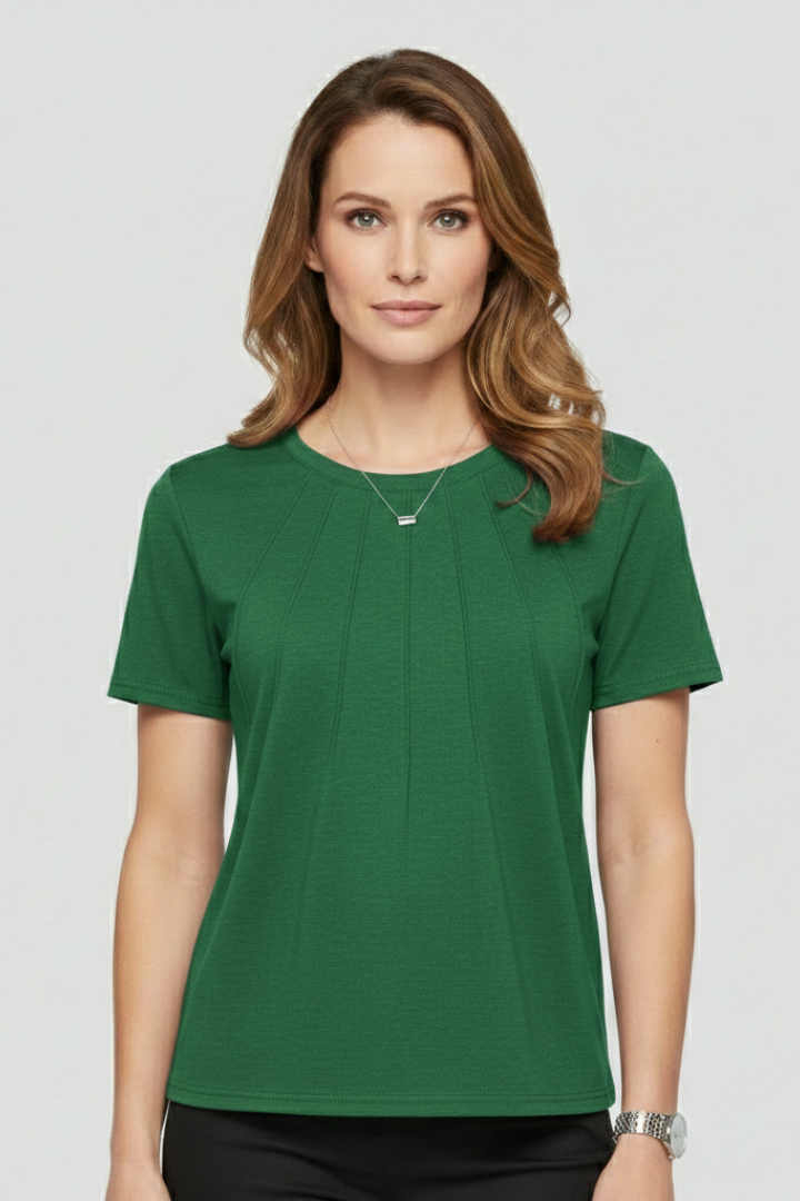 Women’s T-Shirt with Round Neckline and Pleated Surface