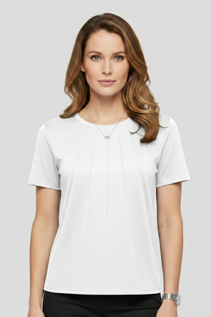 Women’s T-Shirt with Round Neckline and Pleated Surface
