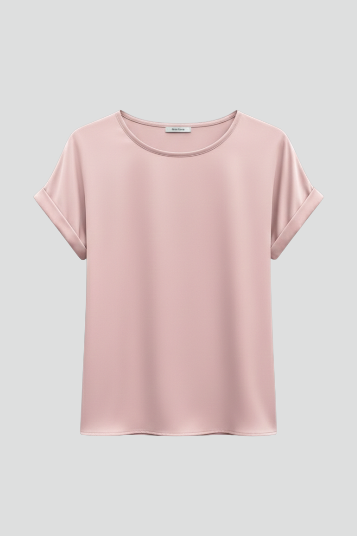 Women’s T-Shirt with Round Neckline and Rolled Sleeves