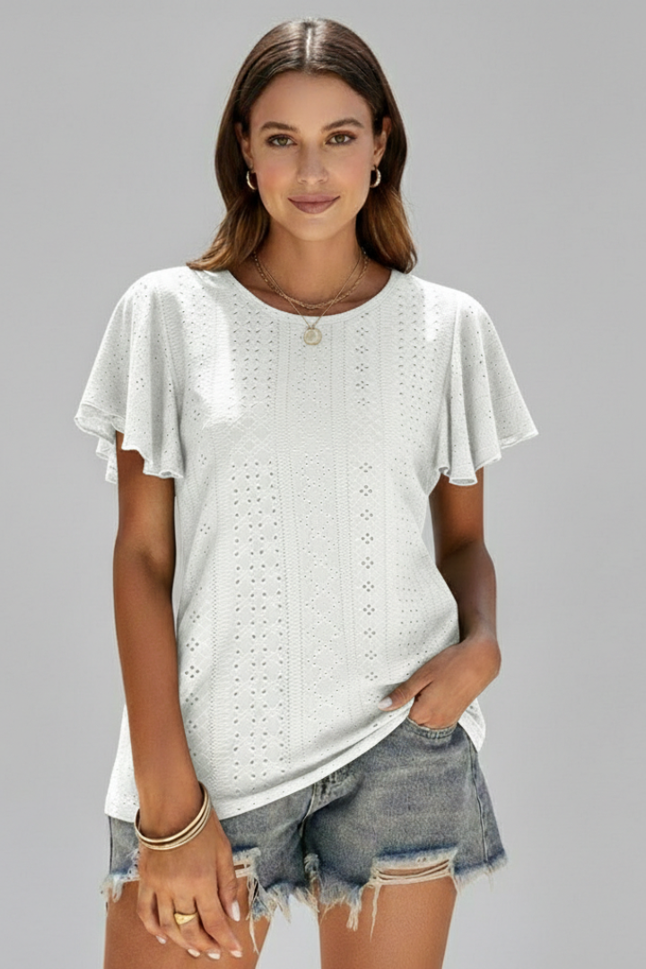 Women’s T-Shirt with Round Neckline and Ruffle Sleeves