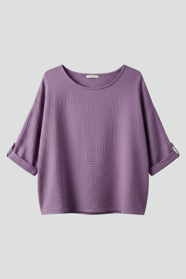 Women’s T-Shirt with Round Neckline and Textured Surface