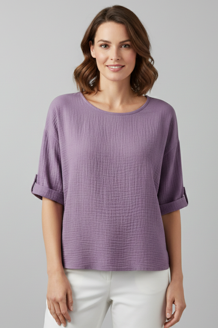 Women’s T-Shirt with Round Neckline and Textured Surface