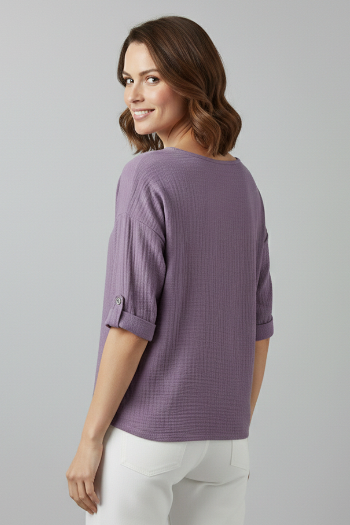 Women’s T-Shirt with Round Neckline and Textured Surface
