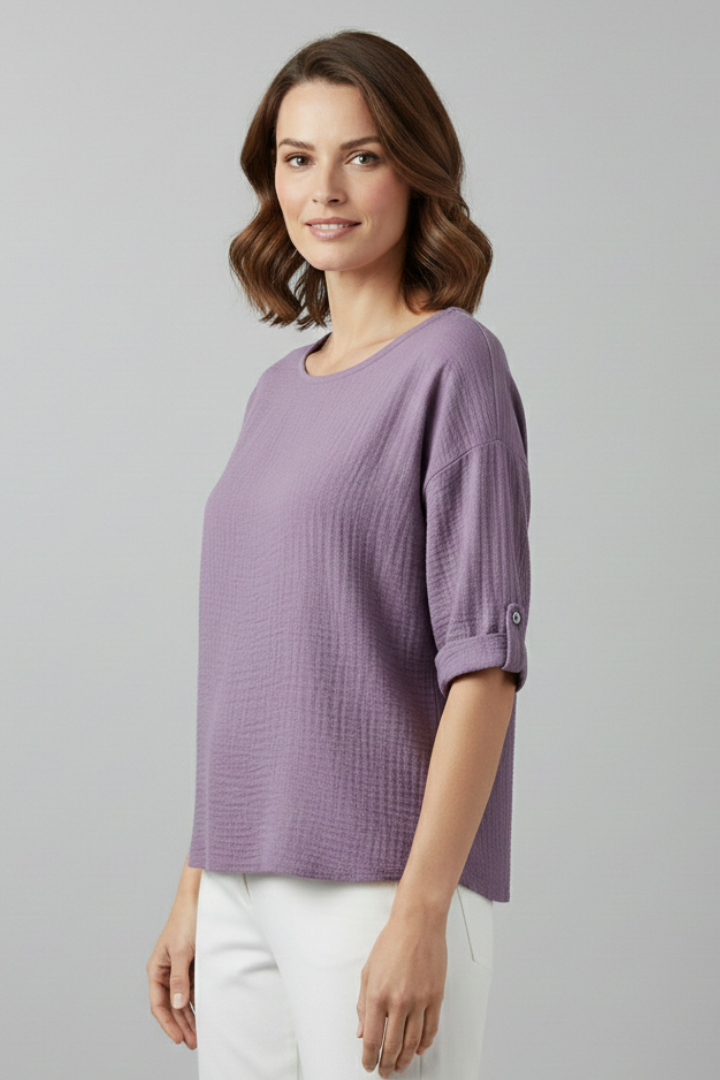 Women’s T-Shirt with Round Neckline and Textured Surface