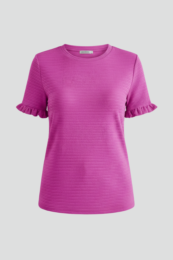 Women’s T-Shirt with Ruffle Sleeves and Textured Surface