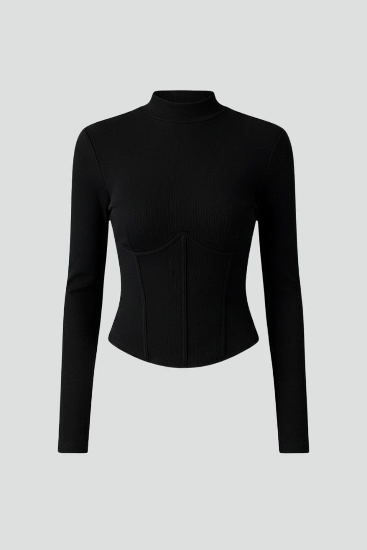 Women’s T-Shirt with Stand Collar and Long Sleeves