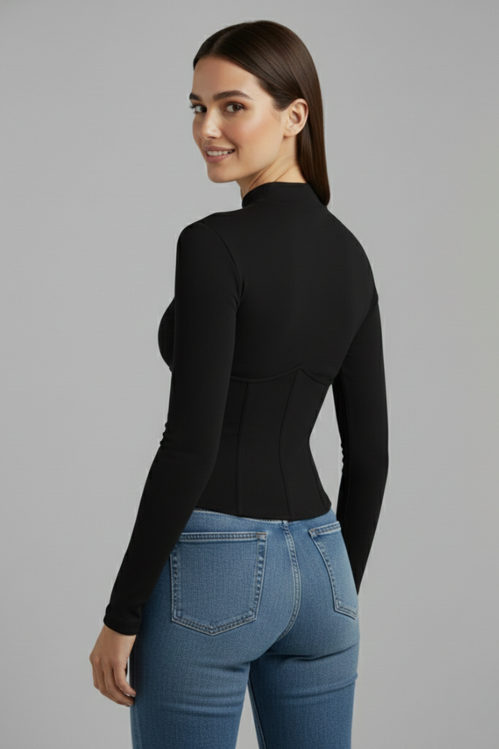 Women’s T-Shirt with Stand Collar and Long Sleeves