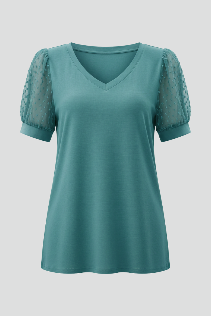 Women’s T-Shirt with V Neck and Puff Sleeves
