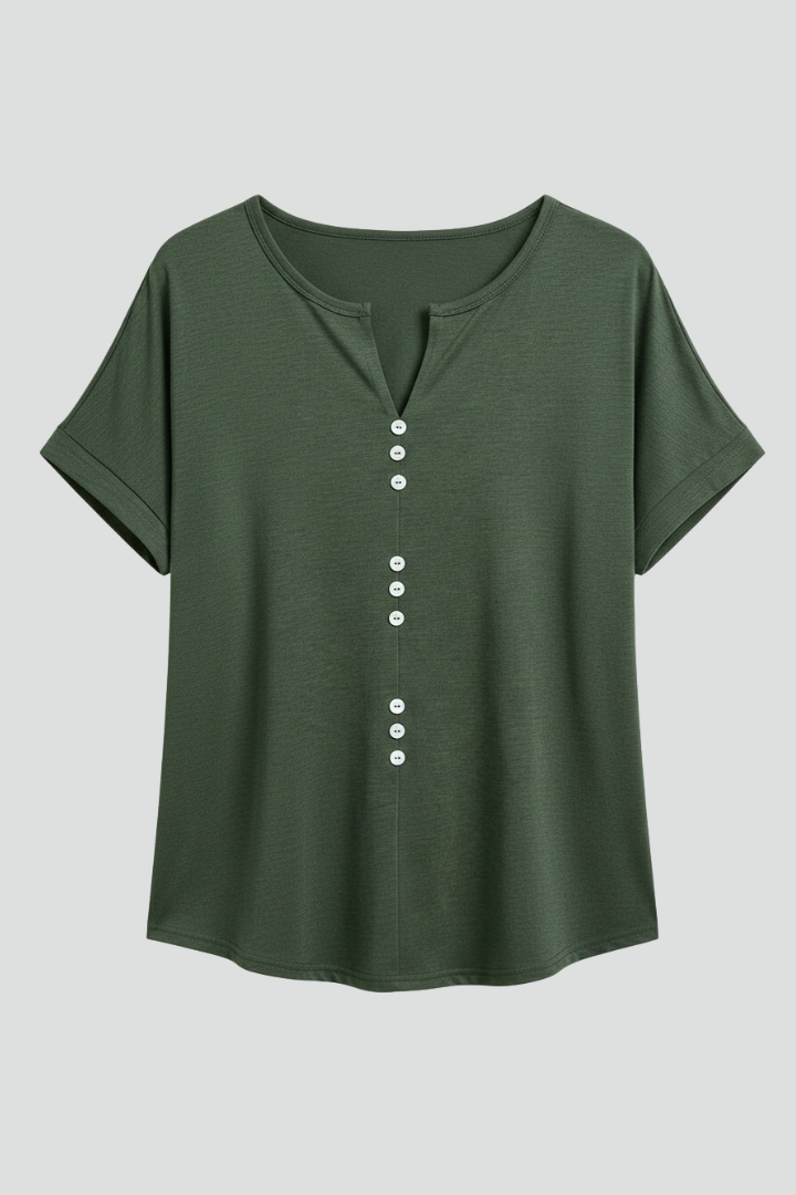 Women’s T-Shirt with V Neckline and Button Placket
