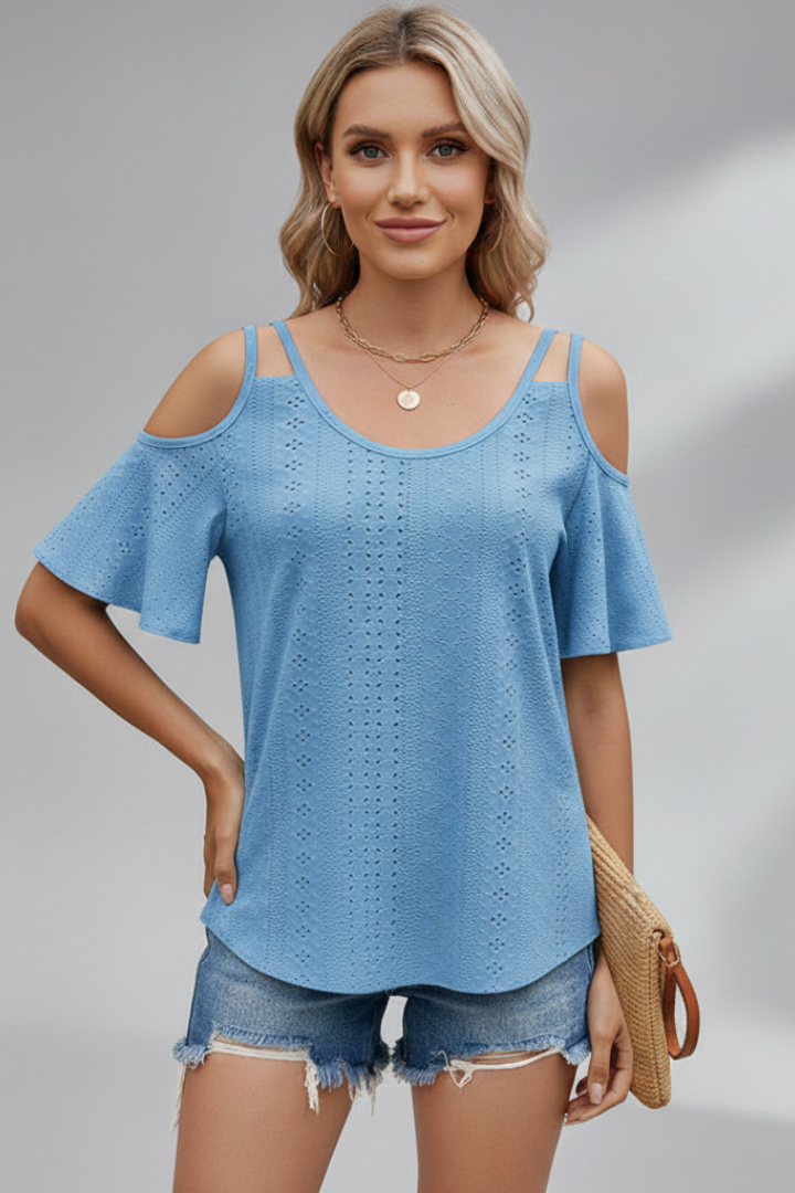 Women’s T-Shirt with V Neckline and Cold Shoulder Sleeves