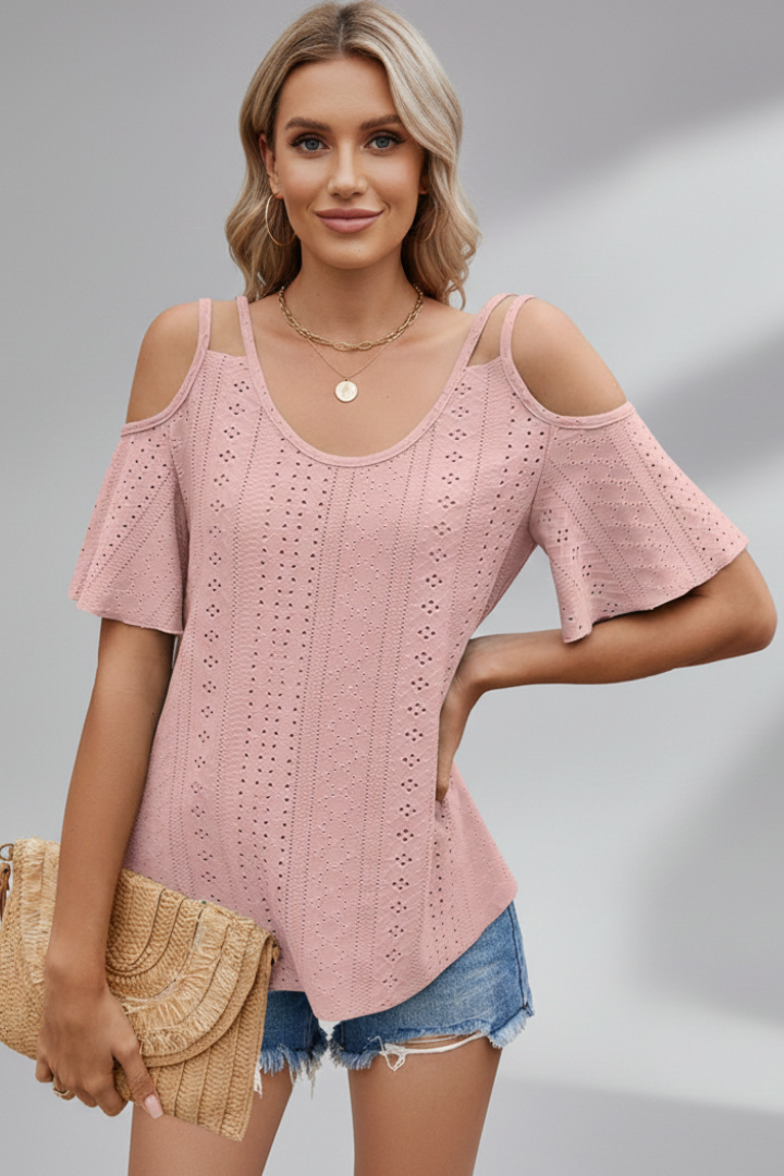 Women’s T-Shirt with V Neckline and Cold Shoulder Sleeves
