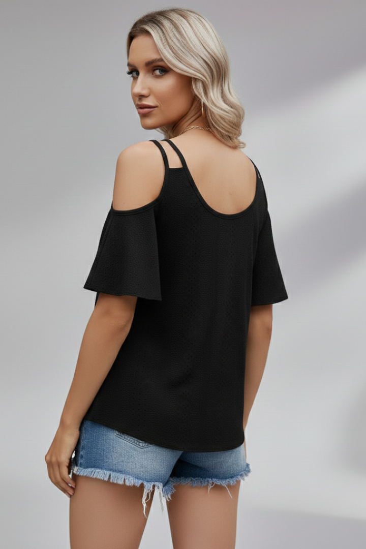 Women’s T-Shirt with V Neckline and Cold Shoulder Sleeves