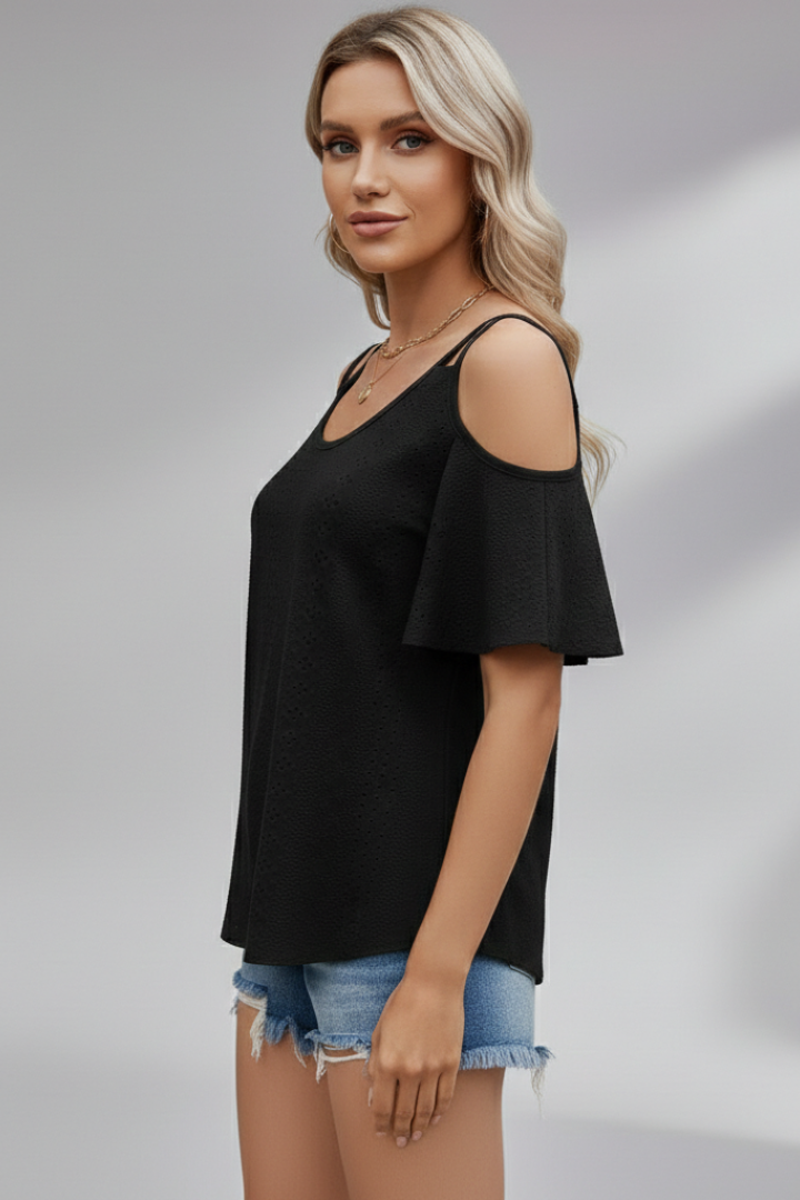 Women’s T-Shirt with V Neckline and Cold Shoulder Sleeves