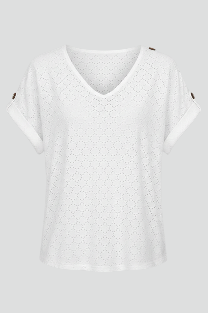 Women’s T-Shirt with V Neckline and Eyelet Surface