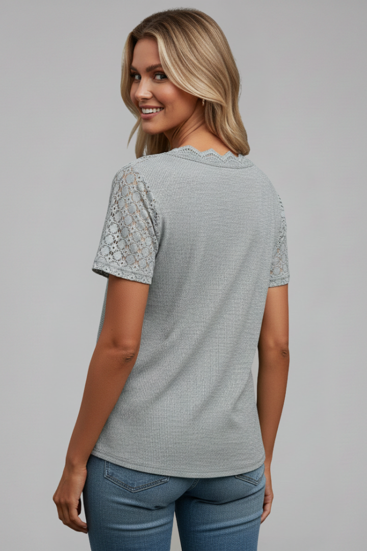 Women’s T-Shirt with V Neckline and Lace Panels