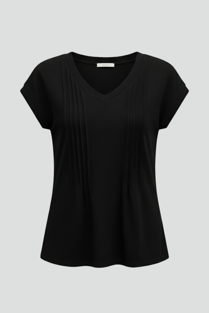 Women’s T-Shirt with V Neckline and Pleated Surface