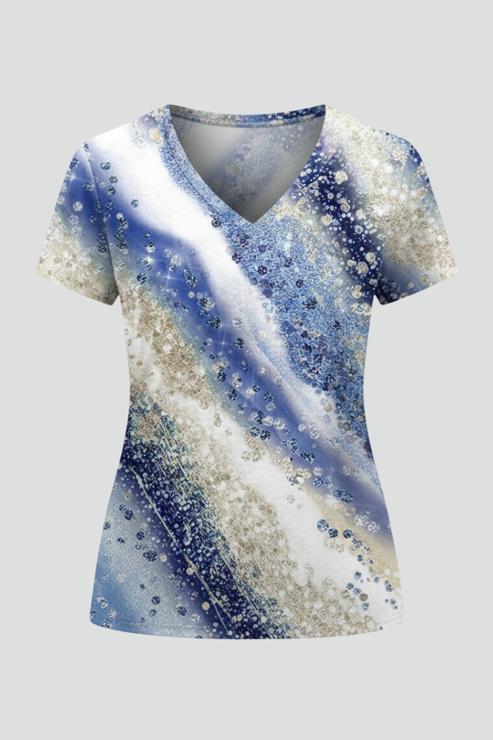 Women’s T-Shirt with V Neckline and Printed Surface