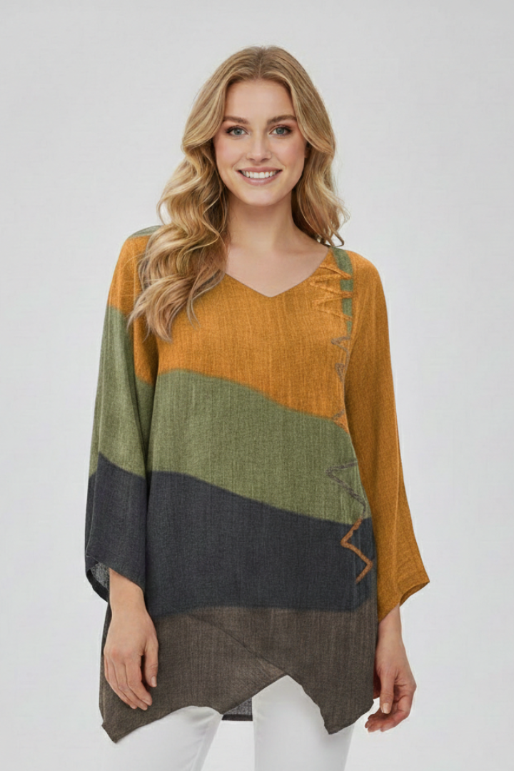 Women’s T-Shirt with V Neckline and Printed Surface