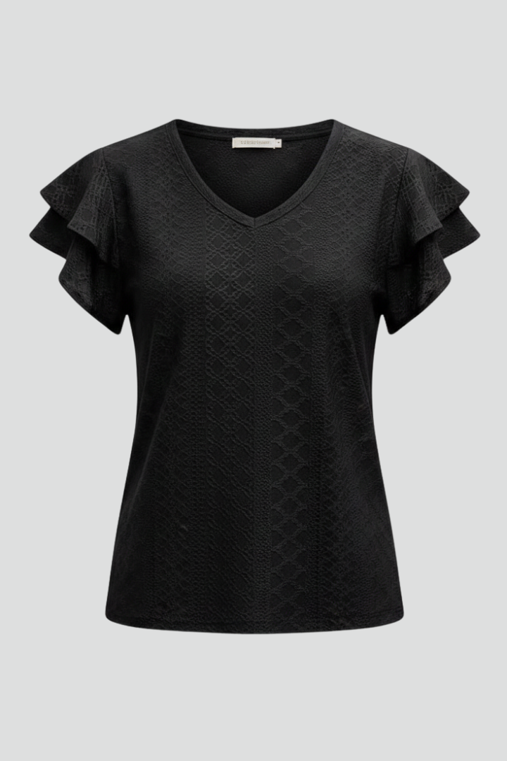 Women’s T-Shirt with V Neckline and Ruffle Sleeves