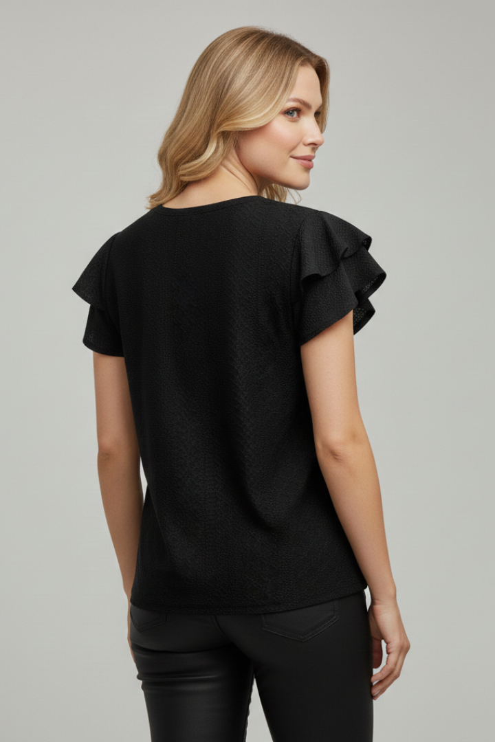 Women’s T-Shirt with V Neckline and Ruffle Sleeves